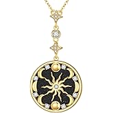 HBLICY Moon Phase Necklace Sterling Silver 18K Yellow Gold Plated Sun and Moon Blue Sandstone Pendant Necklace Celestial Jewelry for Women