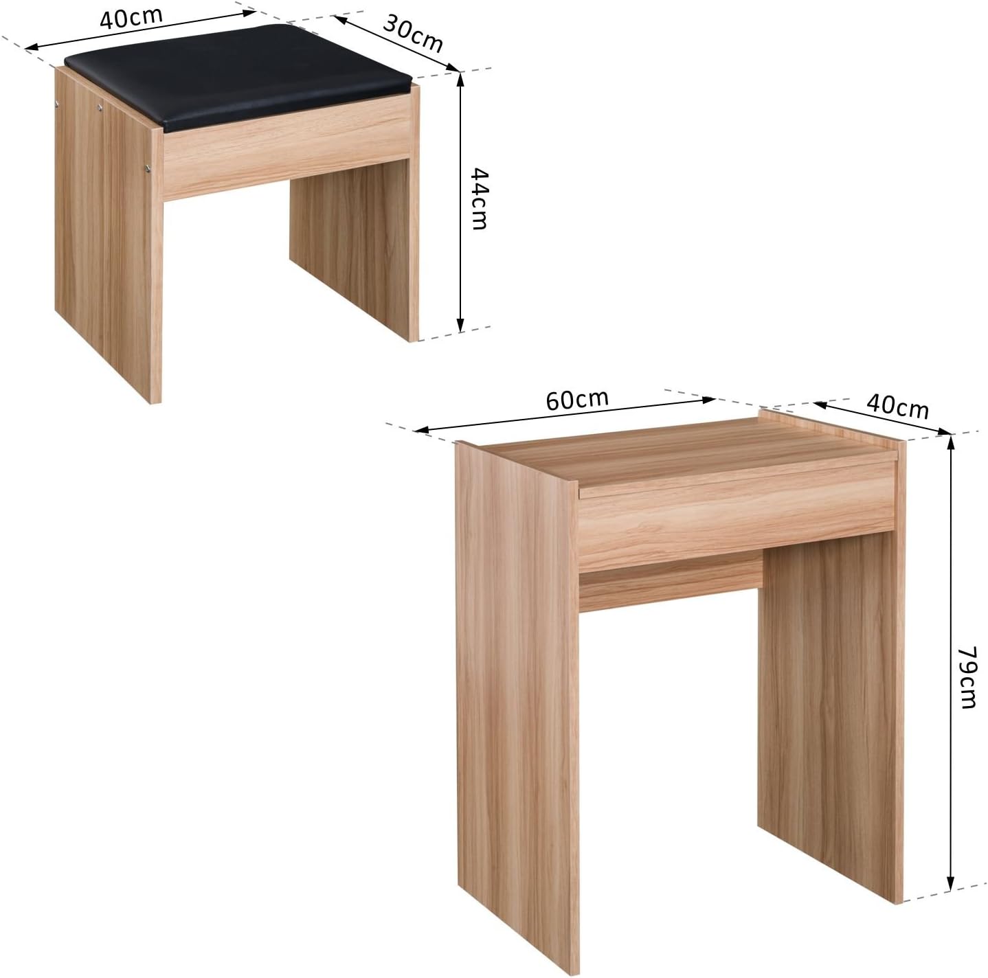 HOMCOM Dressing Table with Mirror and Stool, Vanity Makeup Table with Flip Up Mirror - Image 3