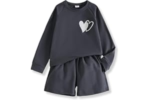 Klyatpxoen Size 6-12 Years Girl's 2 Piece Outfits Casual Crew Neck Sweatshirt & Elastic Waist Shorts Tracksuit Sets
