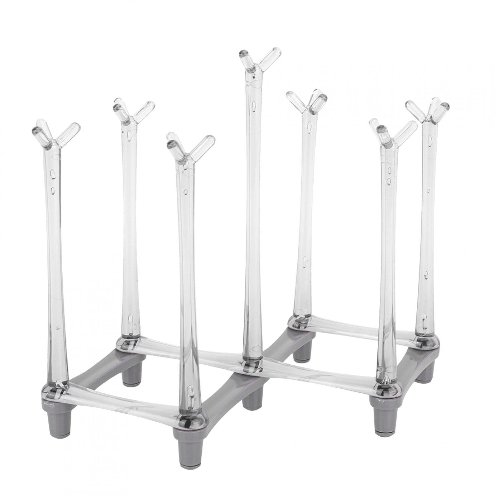 Tissting Cup Drying Rack,Drinking Glass and Sports Bottle Drainer Stand,Retractable Mug Draining Organizer Goblet Holder for Kitchen Countertop Office (Light_Grey)