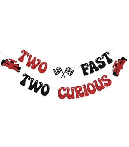 Glitter "Growing Up Two Fast" Banner – Car Themed 2nd Birthday Decor, Cheers To 2 Years, Black & Silver