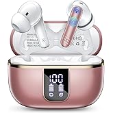 Wireless Earbuds Bluetooth, In Ear Headphones Bluetooth 5.4 Stereo Deep Bass, Ear Buds with Noise Cancelling Mic, 38H Playtime with LED Display, IPX7 Waterproof, Earphones for Android iOS, Rose Gold