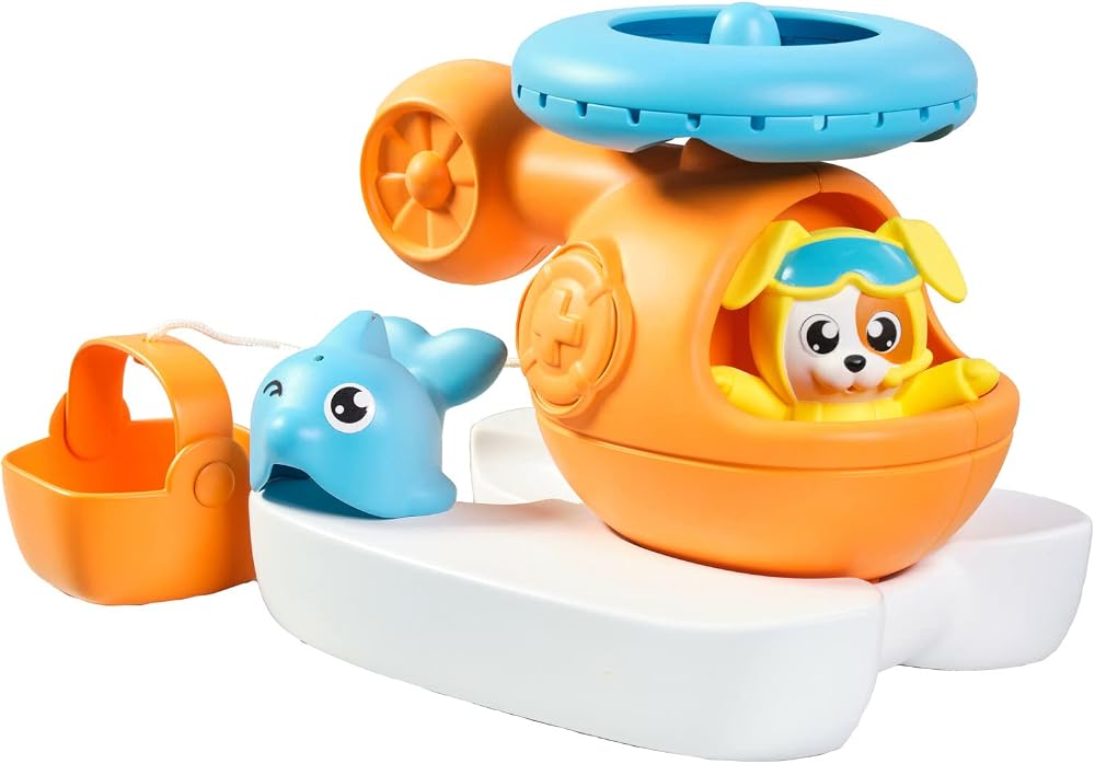Toomies Splash & Rescue Helicopter Bath Toy with Squirting Pilot 12m+