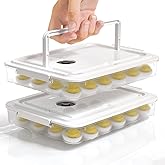 Newness Deviled Egg Containers with Lid, (Set of 2), Plastic Deviled Egg Carrier with Handle for 48 Eggs, Clear Storage Devil