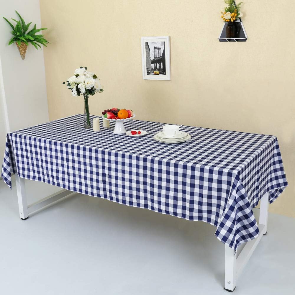 Best 60 inch blue and white check polyester table cloth