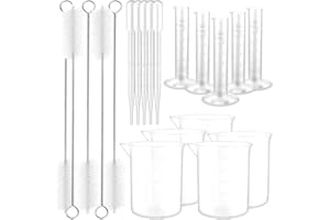 IMIKEYA Plastic Graduated Cylinder and Beaker Set 5x5ml Measuring Cylinders, 5x100ml Beakers, 5 Transfer Pipettes and 5 Test 