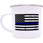 Rogue River Tactical The Thin Blue Line Flag Camp Mug Enamel Camping Coffee Cup Gift Police Officers Law Enforcement