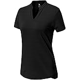 BASUDAM Women's Golf Polo Shirts V-Neck Short Sleeve Collarless Tennis Running T-Shirts Quick Dry