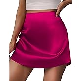 Zeagoo Womens Mini Skirts Elastic High Waisted Skirts Stain A-Line Zipper Party Club Skirt 2025