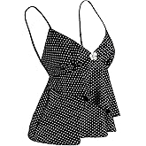 Verdusa Women's Polka Dots Ruffle Layered Camisole Tops Metal Flower Babydoll Tops