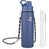 24 oz Insulated Water Bottle with Shoulder Strap, Stainless Steel Tumbler with 2-in-1 Straw & Spout Lid, Fashion Water Flask for Women & Girls. Keep Cold 24H / Hot 12H, BPA Free (Navy Blue, 24 oz)