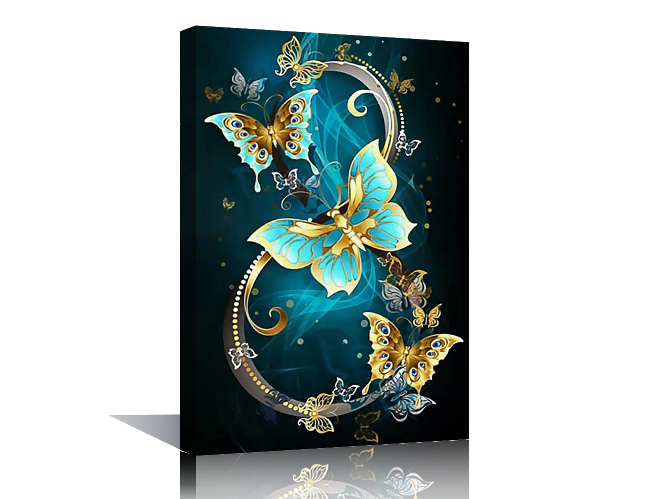 TISHIRON Wall Decor Blue and Gloden Butterfly Painting Canvas Artwork for Children's Room Home Decoration Stretch and Wraped Framed Ready to Hang 16x20inch (40x60cm) — image 1