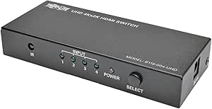Tripp Lite 4-Port HDMI Switch for Video and Audio, 4K x 2K UHD @ 60 Hz (HDMI F/4xF) with Remote Control (B119-004-UHD),BLACK