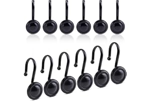 Black Shower Curtain Hooks Rust Proof, Metal Shower Hooks Round, Vintage Shower Curtain Rings, Senior Decorative Bathroom Cur
