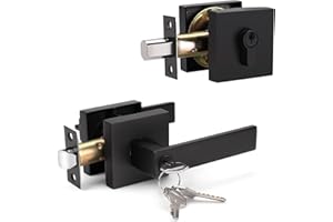 KNOBWELL Matte Black Front Door Handle and Deadbolt Set, Keyed Entry Door Handle and Single Cylinder Deadbolt, Heavy Duty Exterior Door Lock Set with Deadbolt Lock for Office and Home Security