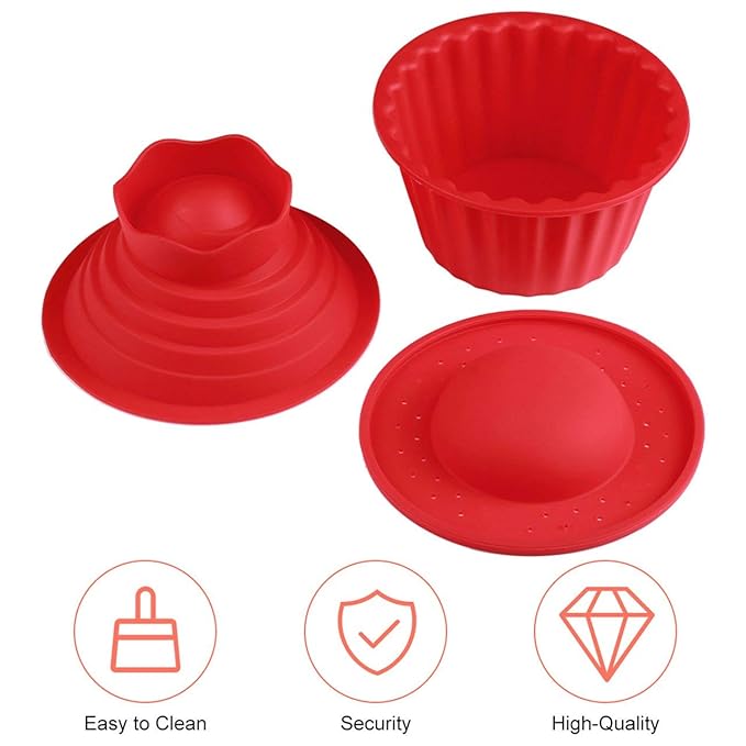 Silicona roja -40 ℃ ~ 240 ℃ Molde de magdalena gigante, 3 PCS ...