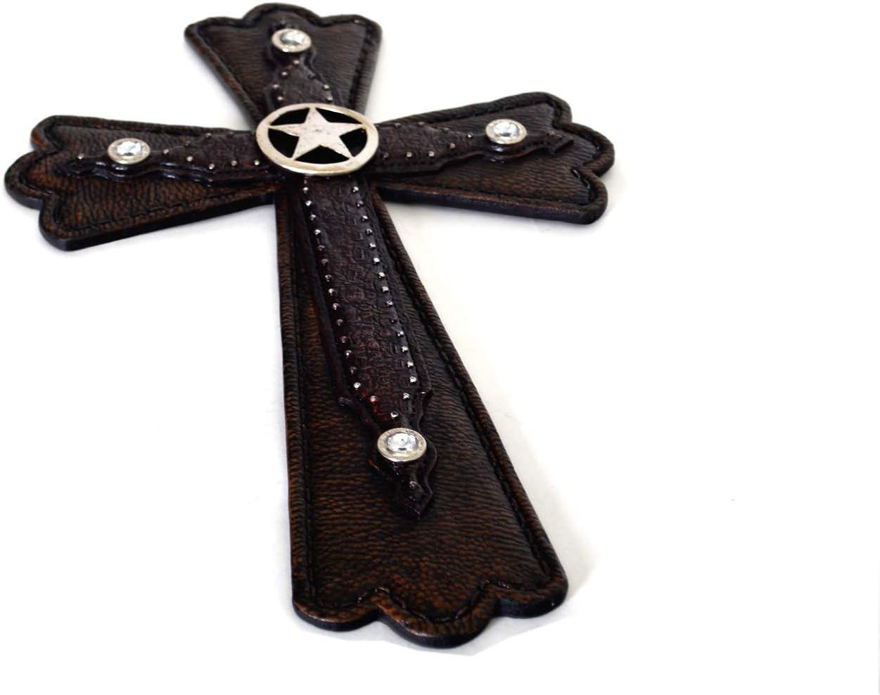 15.5" Western Style Wall Cross Cowboy Texas Lone Star Leather Texture Nailhead Resin