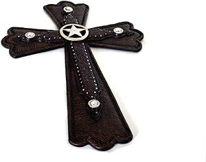 15.5" Western Style Wall Cross Cowboy Texas Lone Star Leather Texture Nailhead Resin