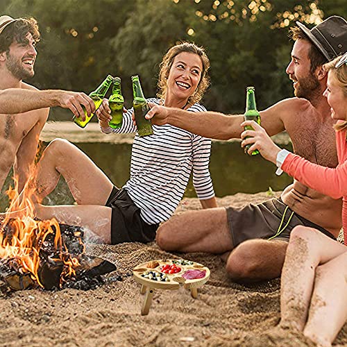 Kocuos Wooden Outdoor Folding Picnic Table with Wine Glass Holder