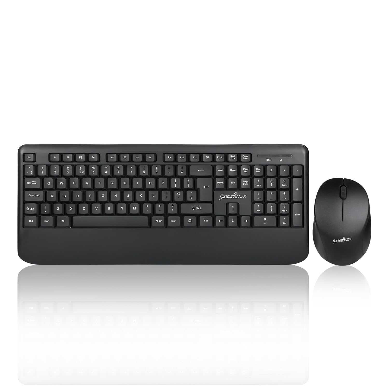 Perixx PERIDUO-714, Wireless 2.4 GHz Keyboard and Mouse Combo for Windows, with Integrated Palm Rest, Black, QWERTY UK