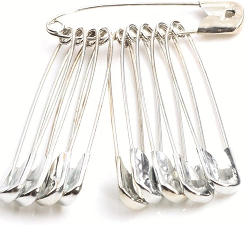 PACK of 100Pcs Safety Pins in WHITE 1 Box Safety Pins EXTRA LARGE Steel Silver 1 1/2" Diapers Sewing Project Crafting Jewelry Beading Useful, Safety Pins 45mm X 10mm
