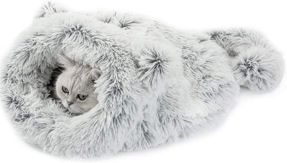 HIPIPET Cat Sleeping Bag Self Warming Cozy Plush Pet Bed Washable Cat Beds for Indoor Cats Cave Warmer for Small Large Cats : Pet Supplies