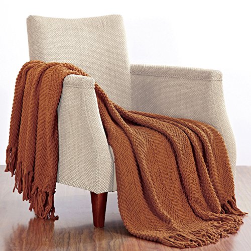 Living spaces couches. Home Soft Things Boon Knitted Tweed Throw Couch Cover Blanket, 50 x 60, Rust