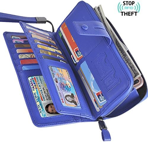 Bosiw Woman RFID Blocking Trifold Wallet Clutch Credit Card Organizer Travel Purse (Blue)