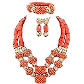 2018 Latest Coral Jewelry Sets Nigerian Dubai Orange Necklace Sets of Beads African Bridal Jewelry Sets