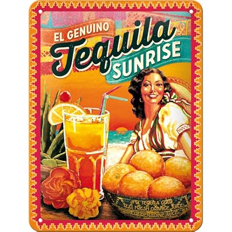 Nostalgic-Art 26144 Open Bar - Cocktail-Time - Tequila Sunrise, Blechschild 15x20 cm