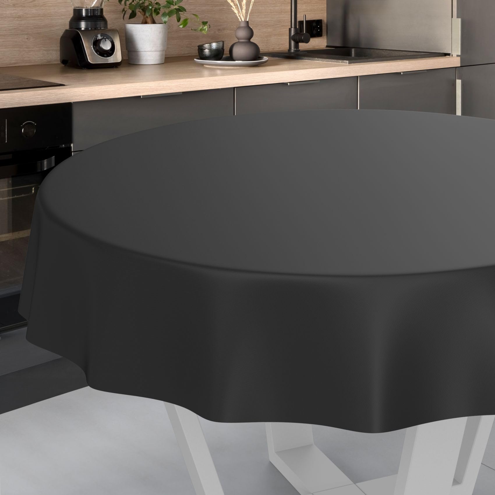 ANRO Oilcloth Tablecloth, Washable, Oilcloth, Garden Tablecloth, Outdoor, Indoor, Round, 100 cm, Cut Edge, Black