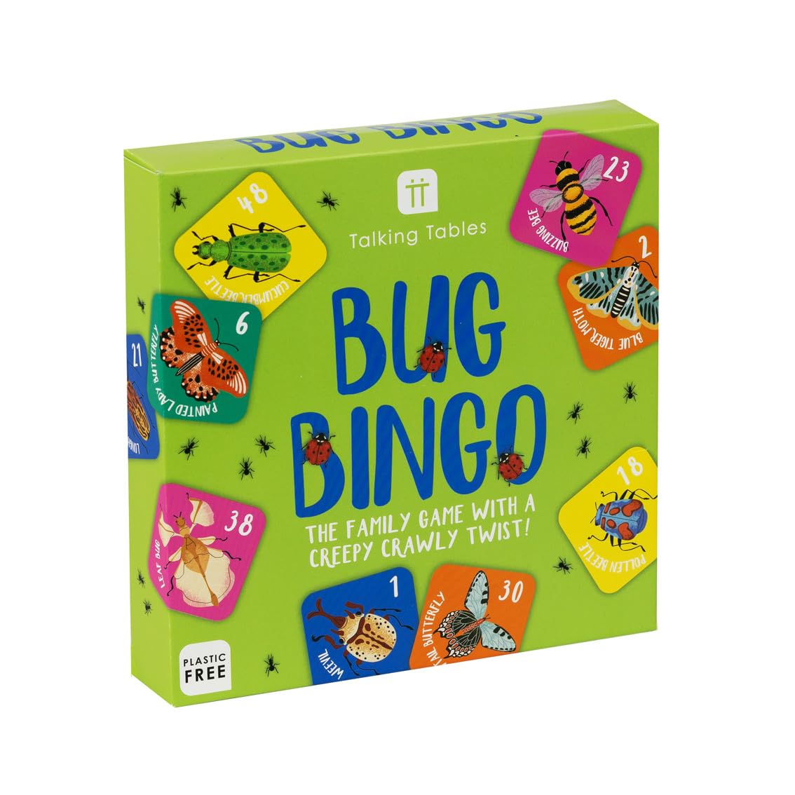 Talking Tables Fun Bug Bingo Game – Educational Family Game for Kids and Adults – 48 Cards, Cotton Bag & Pencils – Perfect for Christmas Party, Stocking Filler, Home or Classroom Fun – PLASTIC FREE