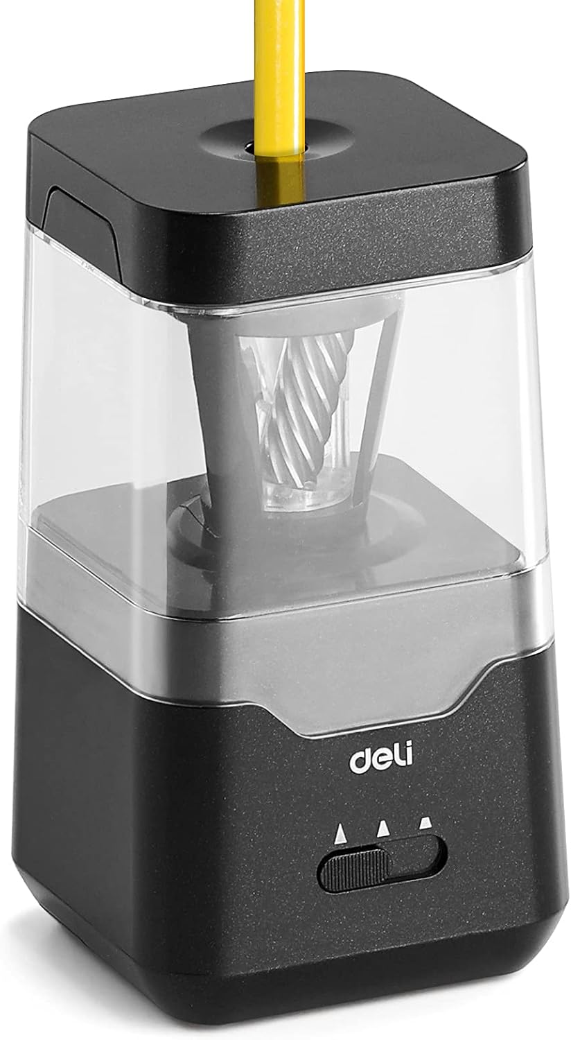 Deli Pencil Sharpener, Electric Pencil Sharpener for Colored Pencils, Auto Stop, USB/Battery Sharpener for kids, Black : Office Products