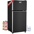 KRIB BLING 3.5 Cu.Ft Refrigerator 2 Door 7 Level Adjustable Thermostat Control Top-Freezer Refrigerator Lock Fresh Energy Saving Black (KB03-FLS-80-BLACK)