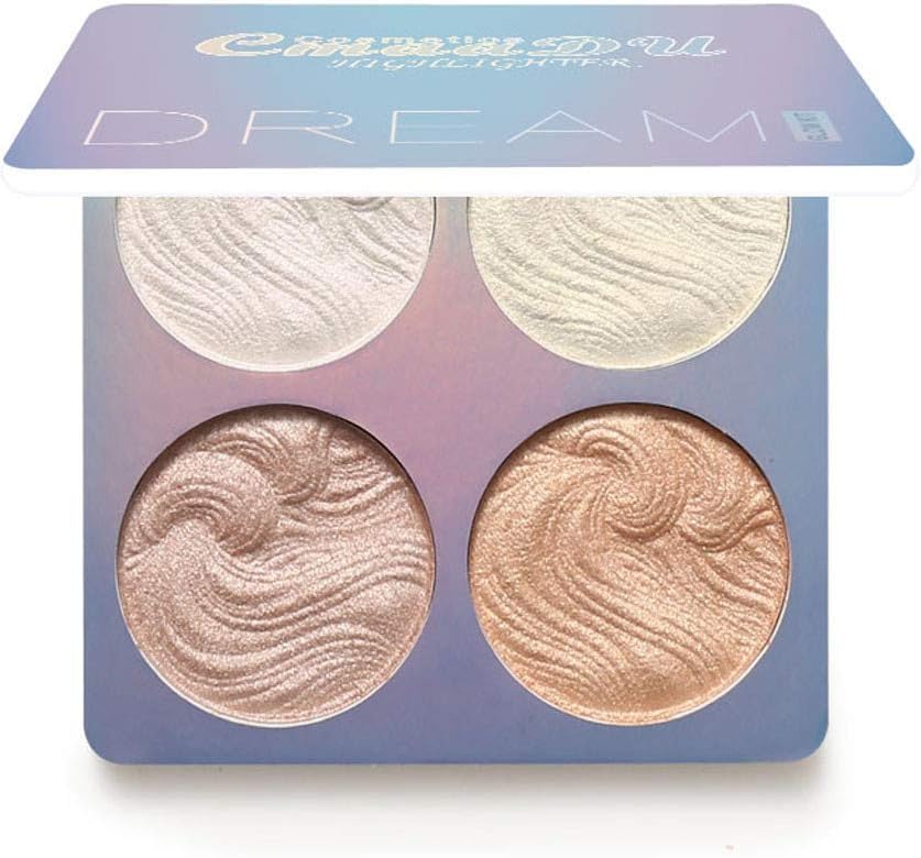 YunZyun Highlighter Palette Professional New Highlighter Makeup Palette Kit 4 Colors Bronzer Highlighter Powder Palette,Facial Stereoscopic Corrective Exquisite Powder (B)