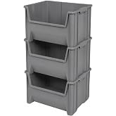 Akro-Mils Stak-N-Store Stackable Plastic Storage Bin, Open Front Organizer, Gray, 3 Pack