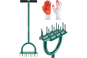 Meoligr Lawn Aerator Spikes Aerating Tool, Manual Yard Aerator Tools with 13 Soil Spikes, T-Handle, Wide Foot Plate, Yard Aerators for Lawn Yard & Garden