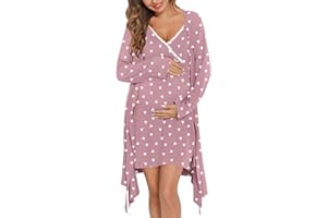 SWOMOG Womens Maternity Robe 2 Piece Nursing Nightgown for Breastfeeding 3 in 1 Labor Delivery Nursing Dress Lace Bathrobe