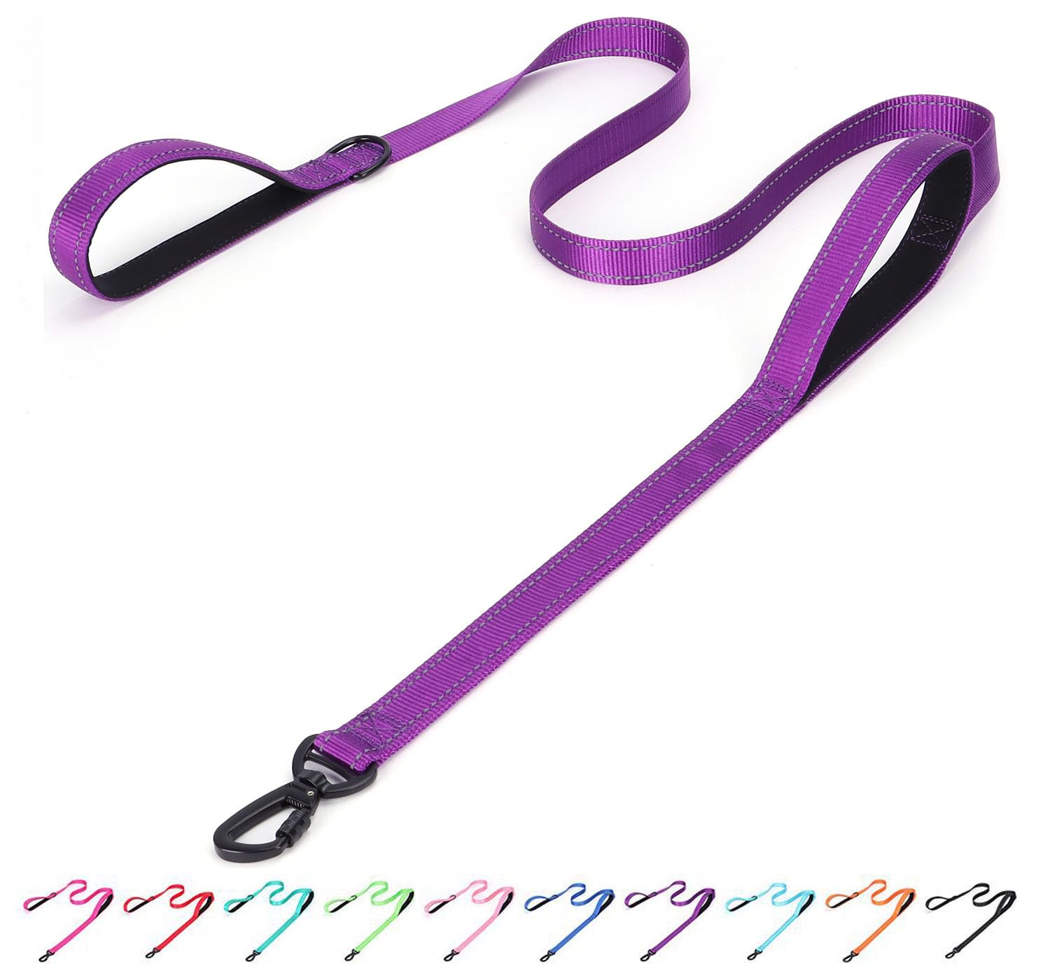 haoyueer Reflective Nylon Dog Leash - Heavy Duty Padded Two Handle Reflective Leash for Night Safety Training - Ideal for Small Medium Large Breed Pet Dogs (Purple, 5FT×1'')