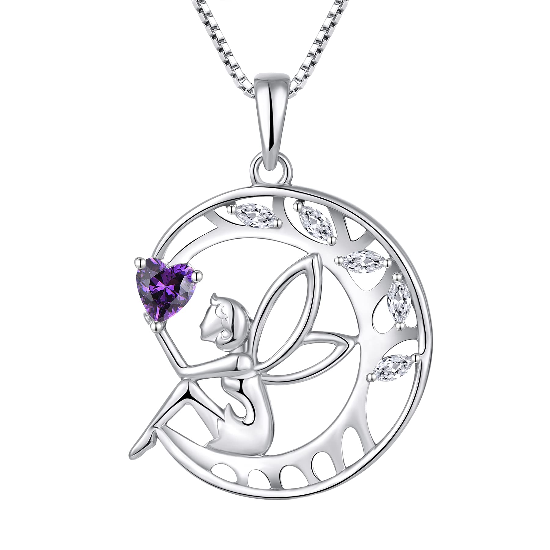 FJ Guardian Angel Necklace 925 Sterling Silver Tree of Life Pendant Amethyst Necklace February Birthstone Jewellery for Women โ image 1