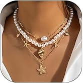YANCHUN Shell Necklace Beach Jewelry for Women Sea Shell Necklace Layered Gold Shell Charm Necklaces Summer Outfits for Women Beach Fashion Accessories