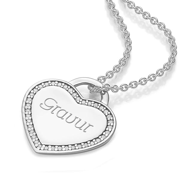 Kette mit Gravur Herz Silber 925 ?? Valentinstag Geschenk ?? für Sie Frauen Freundin persönliche Herzkette Wunsch-Gravur Name