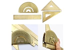 ZYNCUE Golden Brass Ruler Stationery Set Isosceles & Right Triangle Rulers,Protractor,18 cm for Scale,Drafting and Engineerin