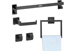 VEVOR Matte Black Bathroom Hardware Set, 5 Pieces Stainless Steel Bathroom Accessories Set, 24-inch Towel Bar, Towel Rack, 2 