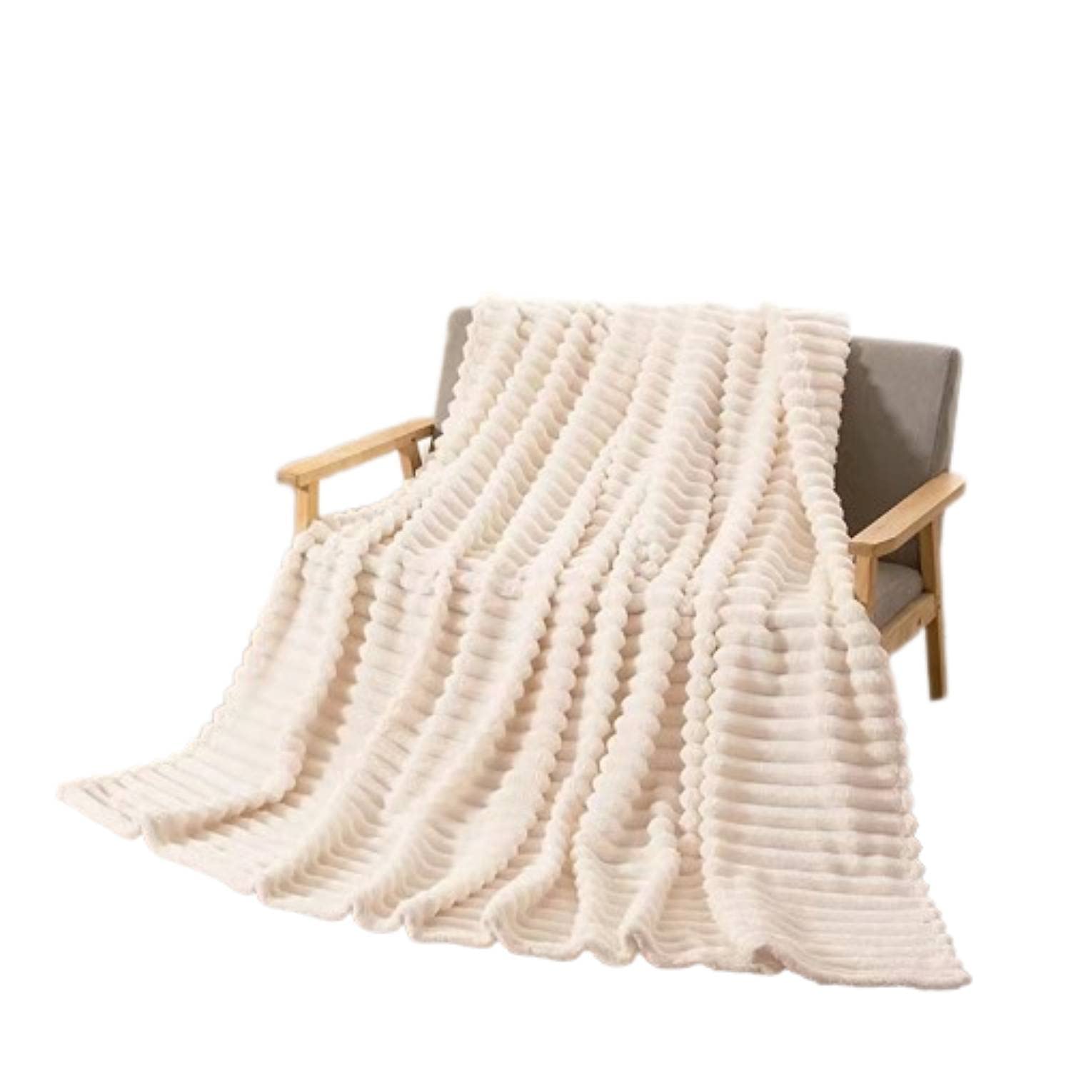 Fleece Brushed Throw Blanket Perfect Sofa Bed, breathable Lightweight Soft Warm Couch Throw, Super Soft Cozy Blanket (Off White, 150x200 cm) — image 1