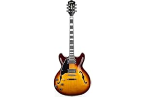 Grote Full Scale Left-Handed Electric Guitar Semi-Hollow Body Guitar Stainless Steel Frets(Vintage Sunburst)