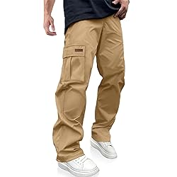 PLEPAN Men's Casual Cargo Pants Drawstring Hiking