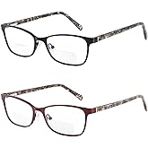 SUNAMOY Small Bifocal Reading Glasses Women Blue Light Computer Reader Clear Top Cateye Ladies Designer Stylish Eyeglasses