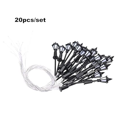 KKmoon 20pcs White Model Street Lights Layout Lamppost Railway Train Garden Playground Scenery Led Lamp Lighting 1:100 Scale 70mm