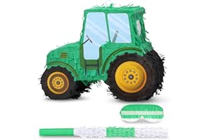 Birchio Tractor Pinata Bundle with a Blindfold and Bat(15.8 x 6.7 x 12 Inches), Kids Excavator Pinata for Construction Birthday Parties, Boys Birthday Party Supplies